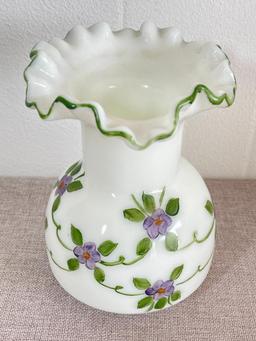Vintage Hand Painted Milk Glass Vase