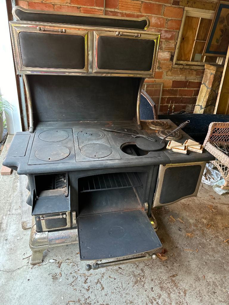 Antique, Cast Iron with Chrome Accents, Wood Burning Cookin Stove