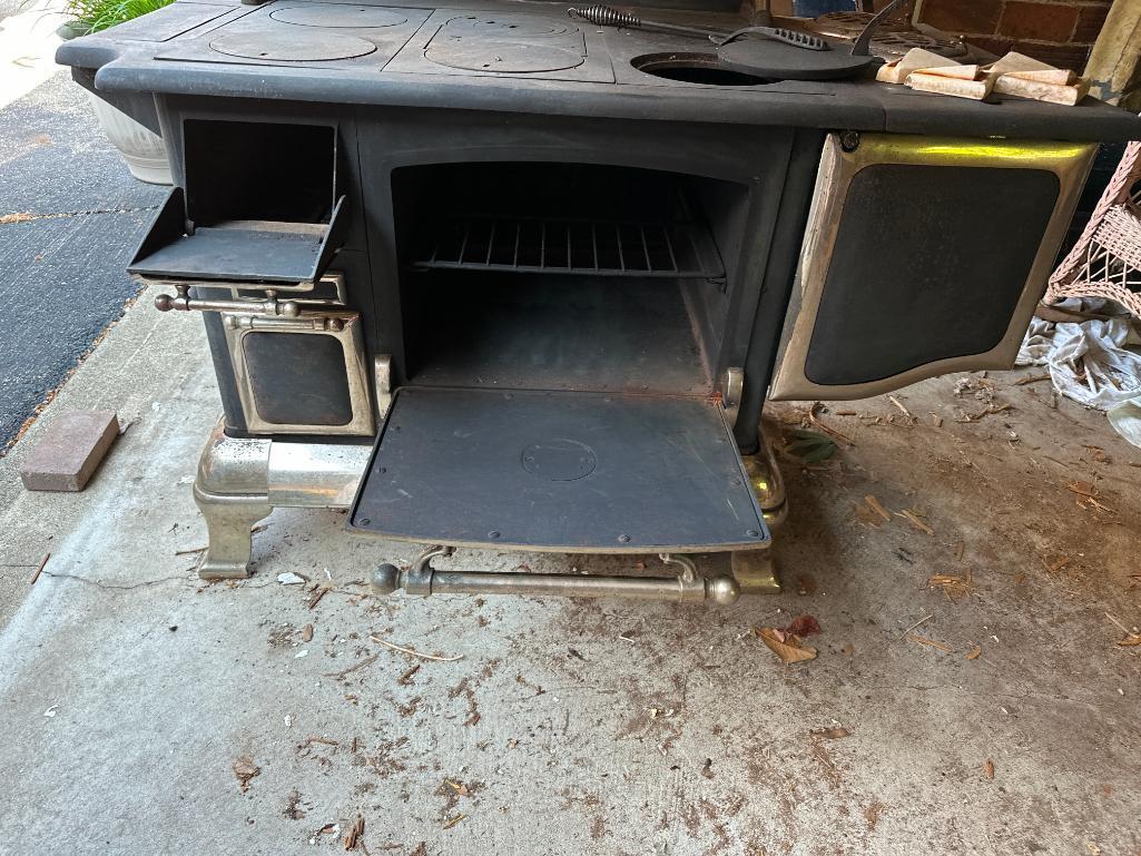 Antique, Cast Iron with Chrome Accents, Wood Burning Cookin Stove