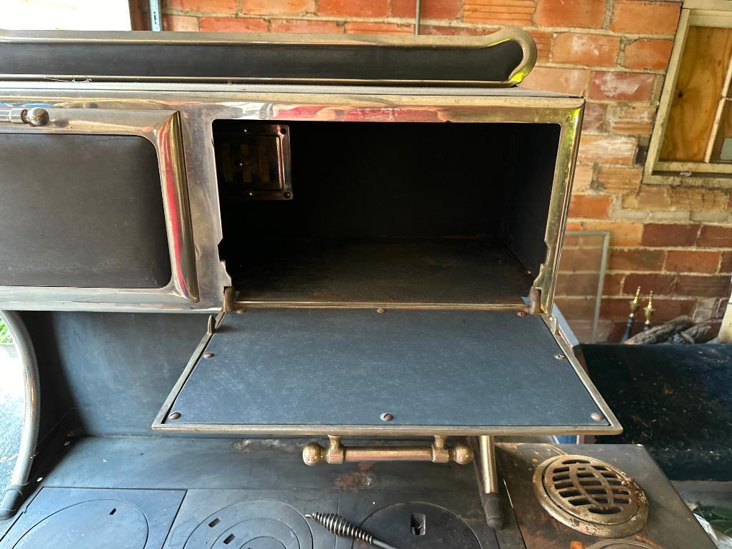 Antique, Cast Iron with Chrome Accents, Wood Burning Cookin Stove