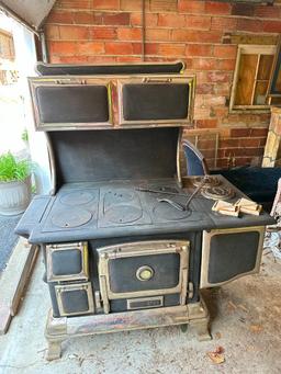 Antique, Cast Iron with Chrome Accents, Wood Burning Cookin Stove