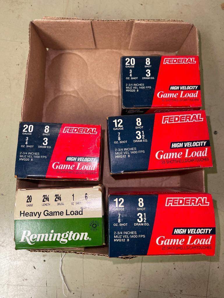 Five Full Boxes of 12 and 20 Gauge Shot Gun Shells - PICK UP ONLY