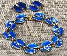 .925 Sterling Silver Norwegian Enamel Bracelet and Earring Set