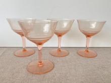 Set of 4 Vintage Pink Glass Cocktail Glasses