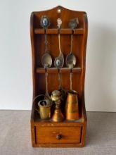 Vintage Wooden Spoon Display Piece with Accessories