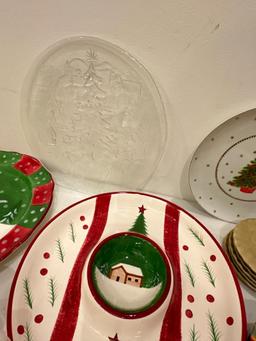 Group of Misc. Christmas Dishes and Serving Pieces