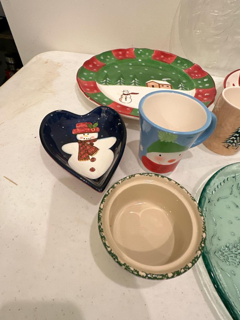 Group of Misc. Christmas Dishes and Serving Pieces