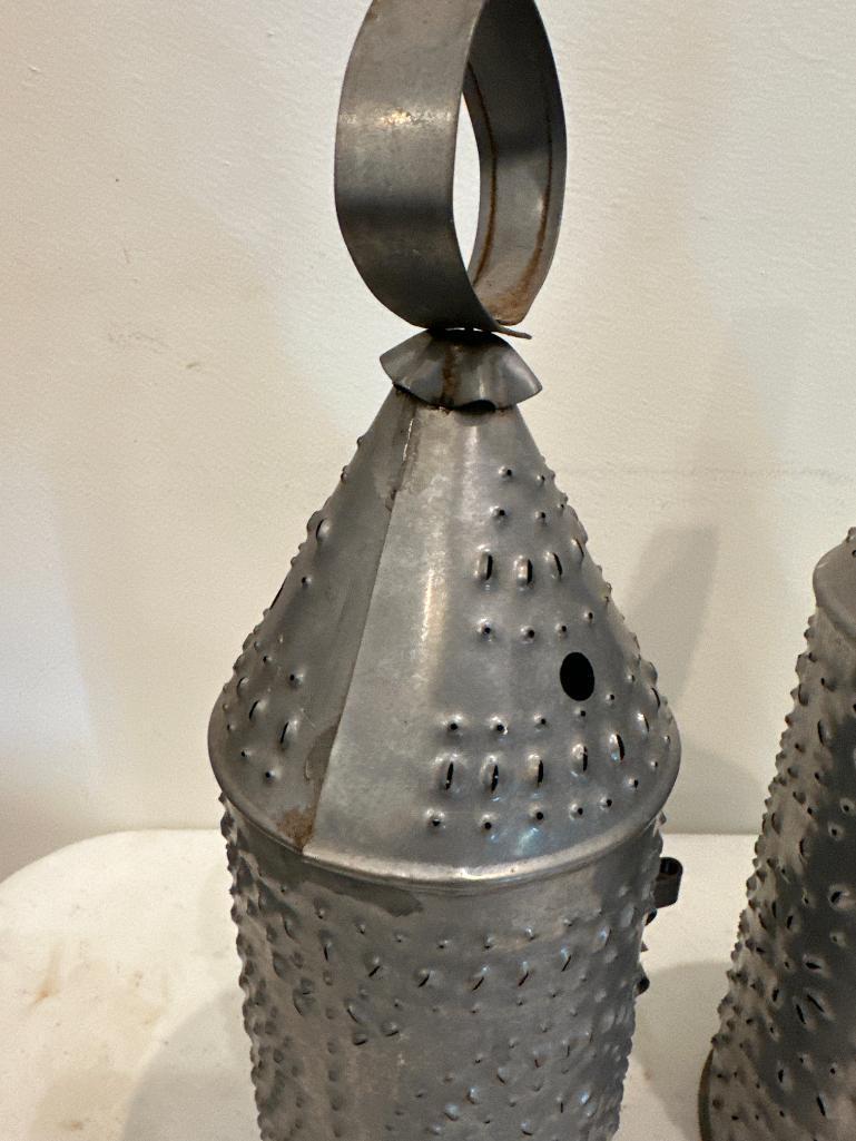 Pair of Punched Tin Candle Holders