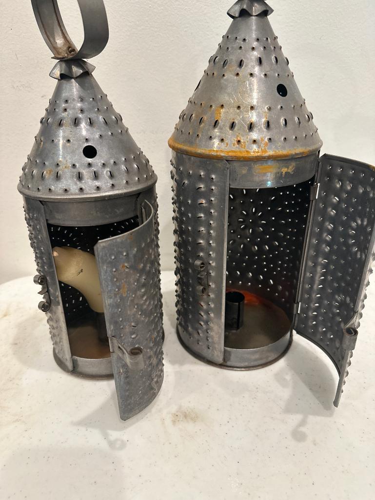 Pair of Punched Tin Candle Holders