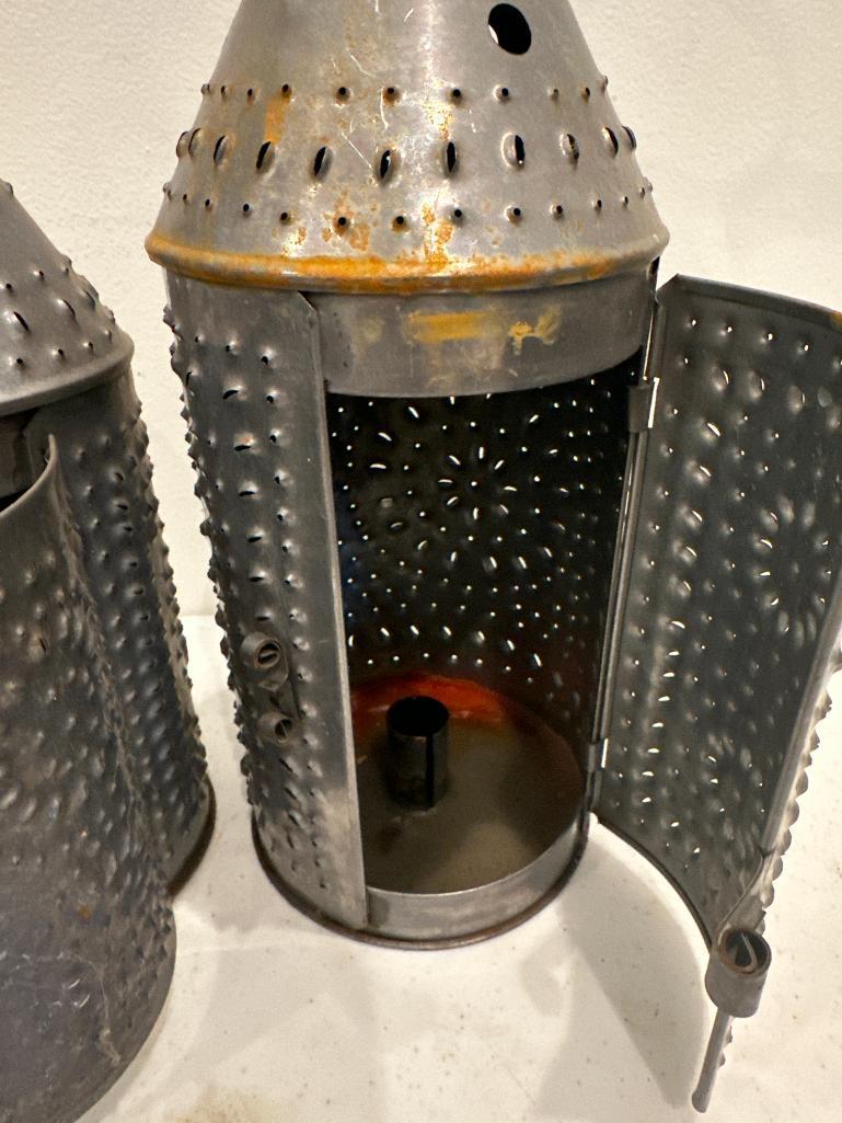 Pair of Punched Tin Candle Holders