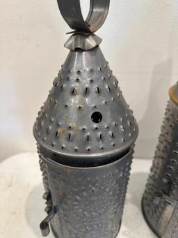Pair of Punched Tin Candle Holders