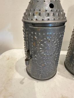 Pair of Punched Tin Candle Holders