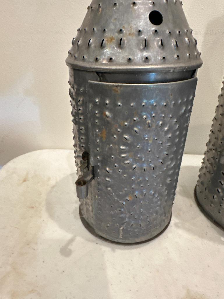 Pair of Punched Tin Candle Holders