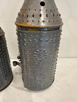 Pair of Punched Tin Candle Holders