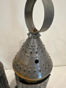 Pair of Punched Tin Candle Holders