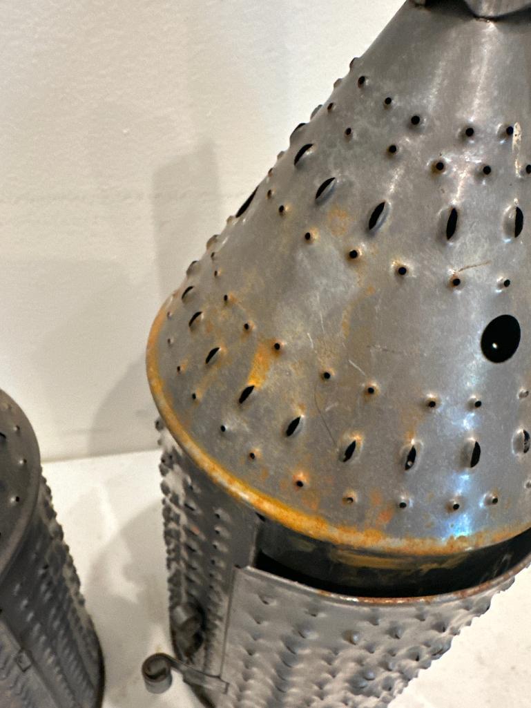 Pair of Punched Tin Candle Holders