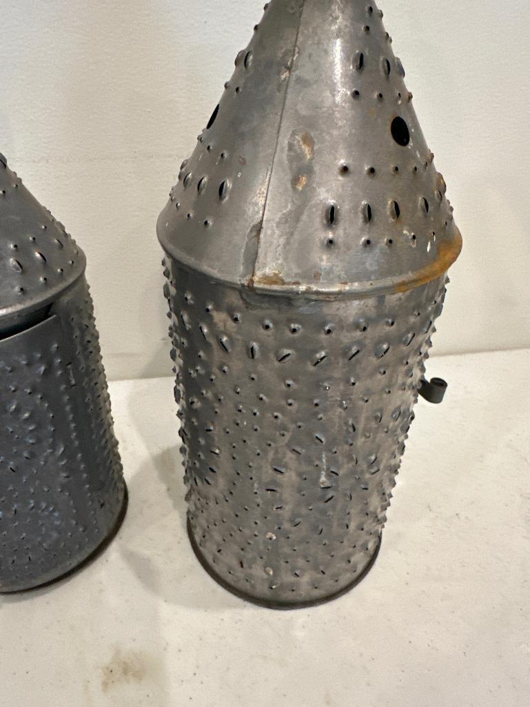 Pair of Punched Tin Candle Holders
