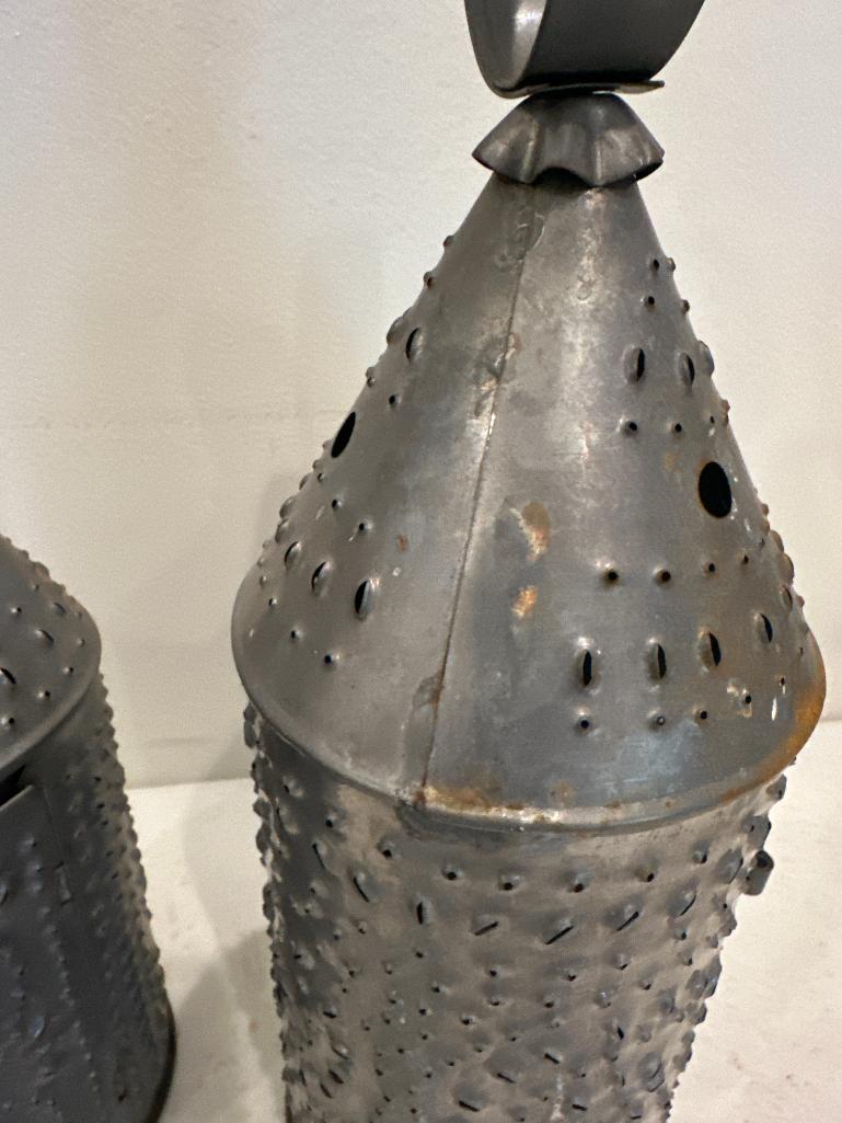 Pair of Punched Tin Candle Holders