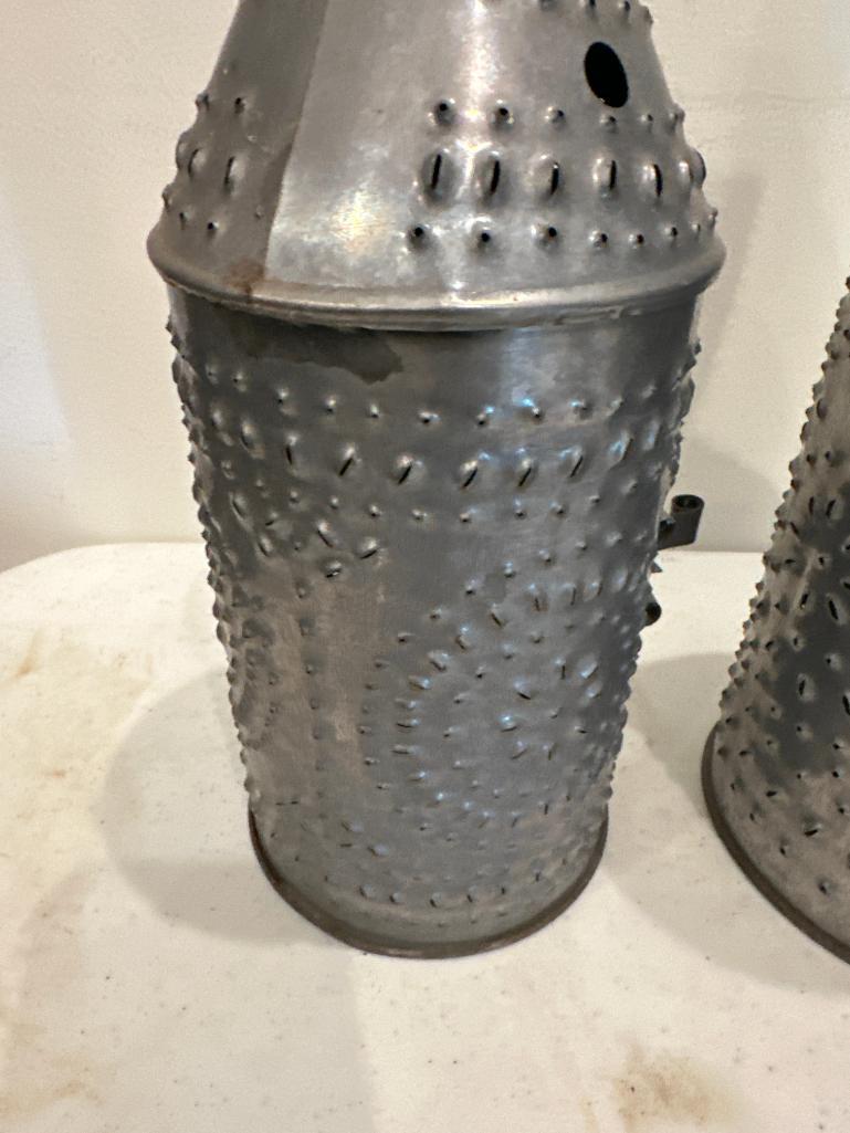 Pair of Punched Tin Candle Holders
