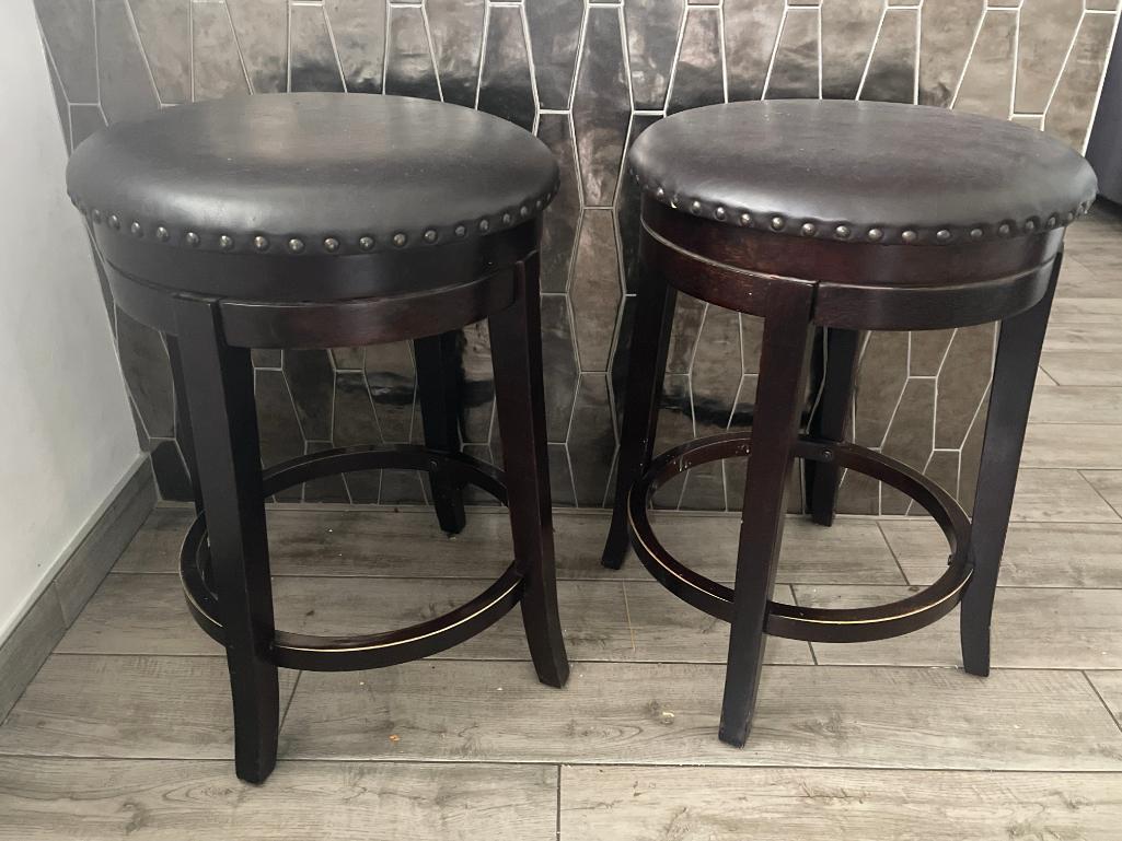 Pair of Short Vinyl Bar Stools