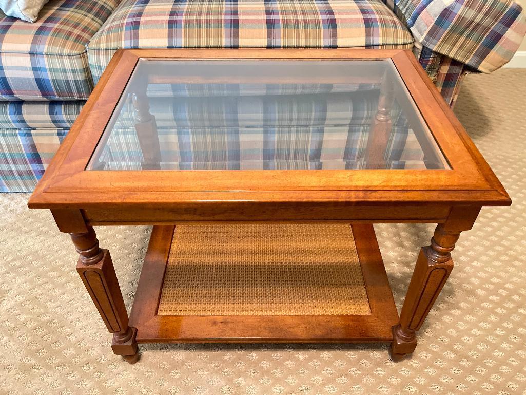 Wooden End Table with Glass Top