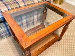 Wooden End Table with Glass Top