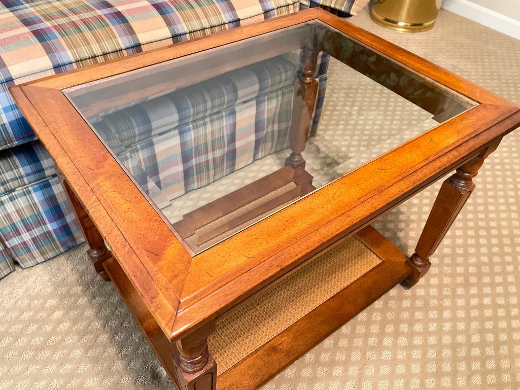 Wooden End Table with Glass Top