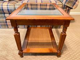 Wooden End Table with Glass Top