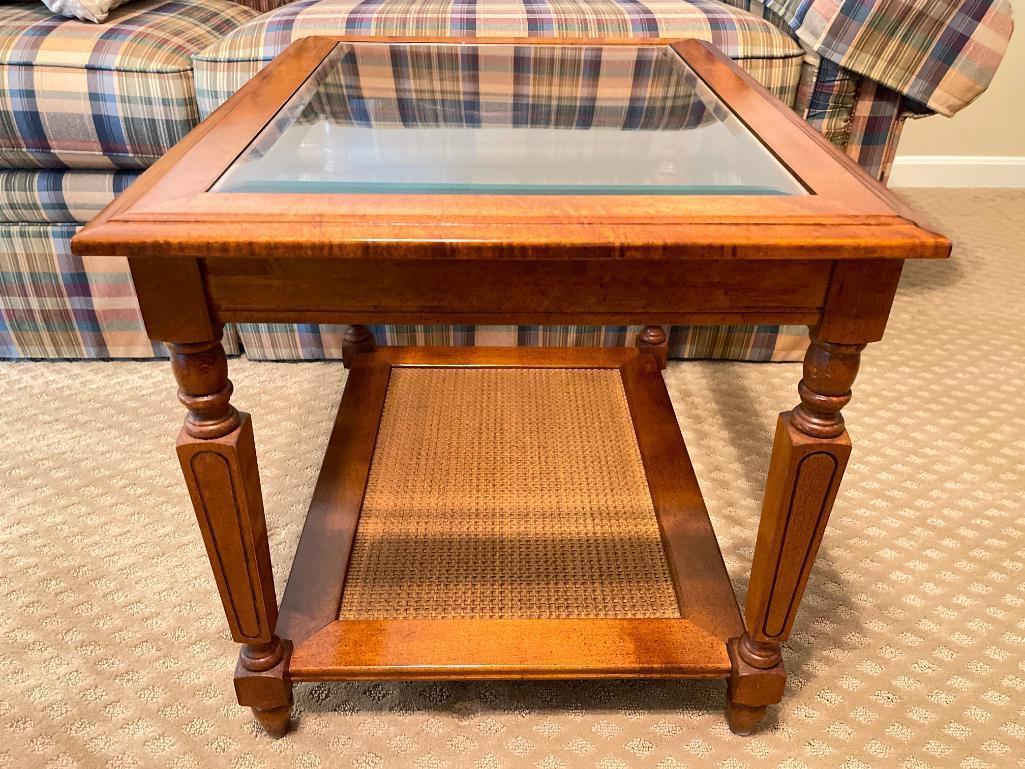 Wooden End Table with Glass Top