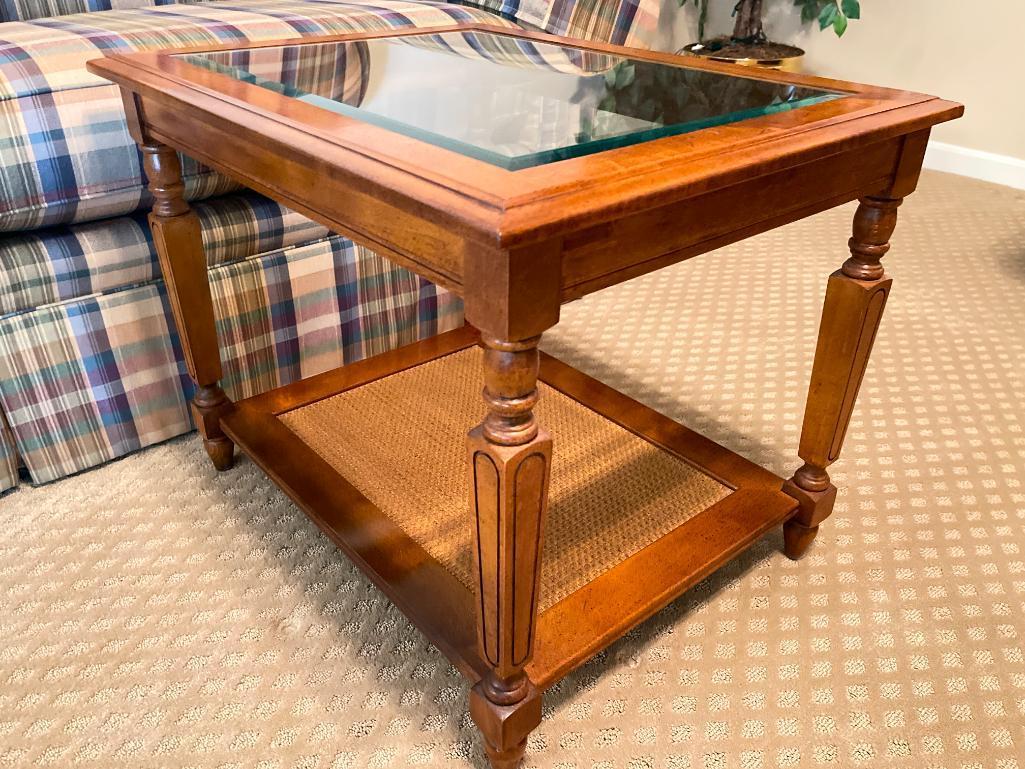 Wooden End Table with Glass Top