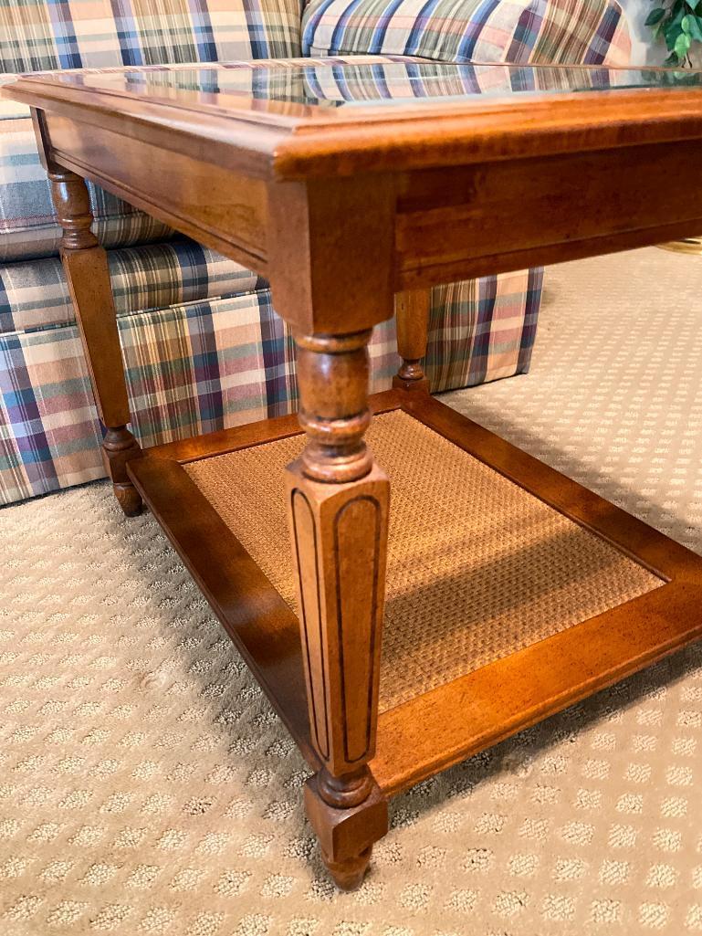 Wooden End Table with Glass Top