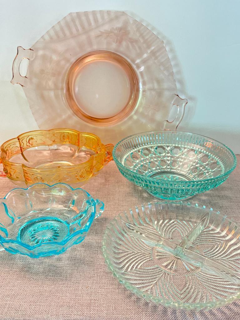 Group of Vintage Colorful Glass Serving Pieces