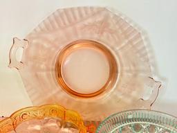 Group of Vintage Colorful Glass Serving Pieces