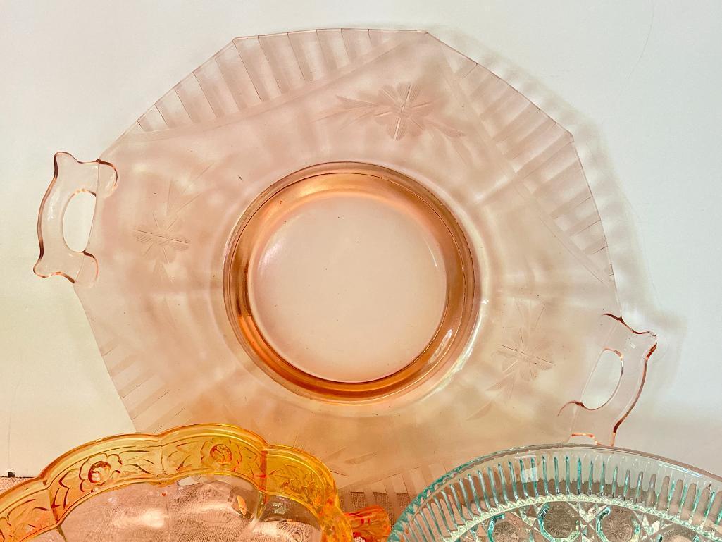 Group of Vintage Colorful Glass Serving Pieces