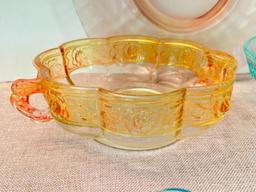 Group of Vintage Colorful Glass Serving Pieces