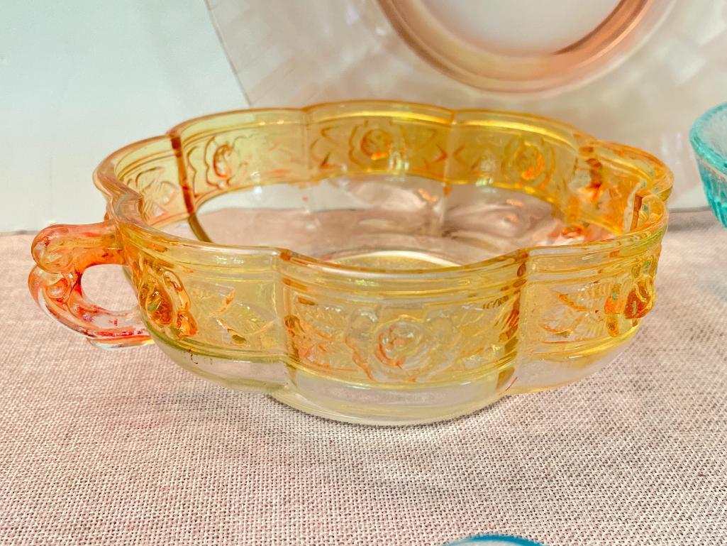 Group of Vintage Colorful Glass Serving Pieces