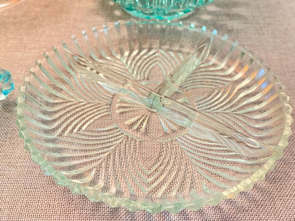 Group of Vintage Colorful Glass Serving Pieces