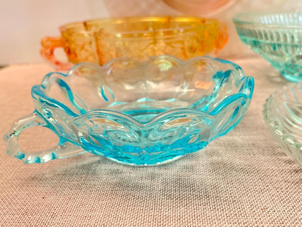 Group of Vintage Colorful Glass Serving Pieces