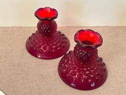Pair of Red Glass Candle Holders