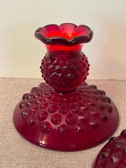 Pair of Red Glass Candle Holders