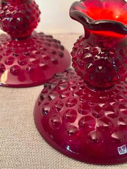 Pair of Red Glass Candle Holders