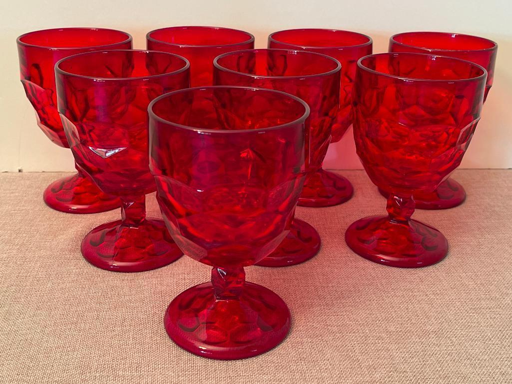 Set of 8 Red Glass Drinking Goblets