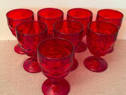 Set of 8 Red Glass Drinking Goblets