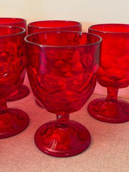 Set of 8 Red Glass Drinking Goblets