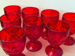 Set of 8 Red Glass Drinking Goblets