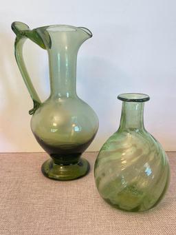 Hand Blown Glass Vase and Pitcher