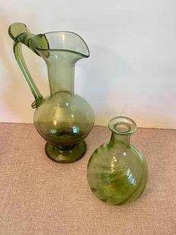 Hand Blown Glass Vase and Pitcher