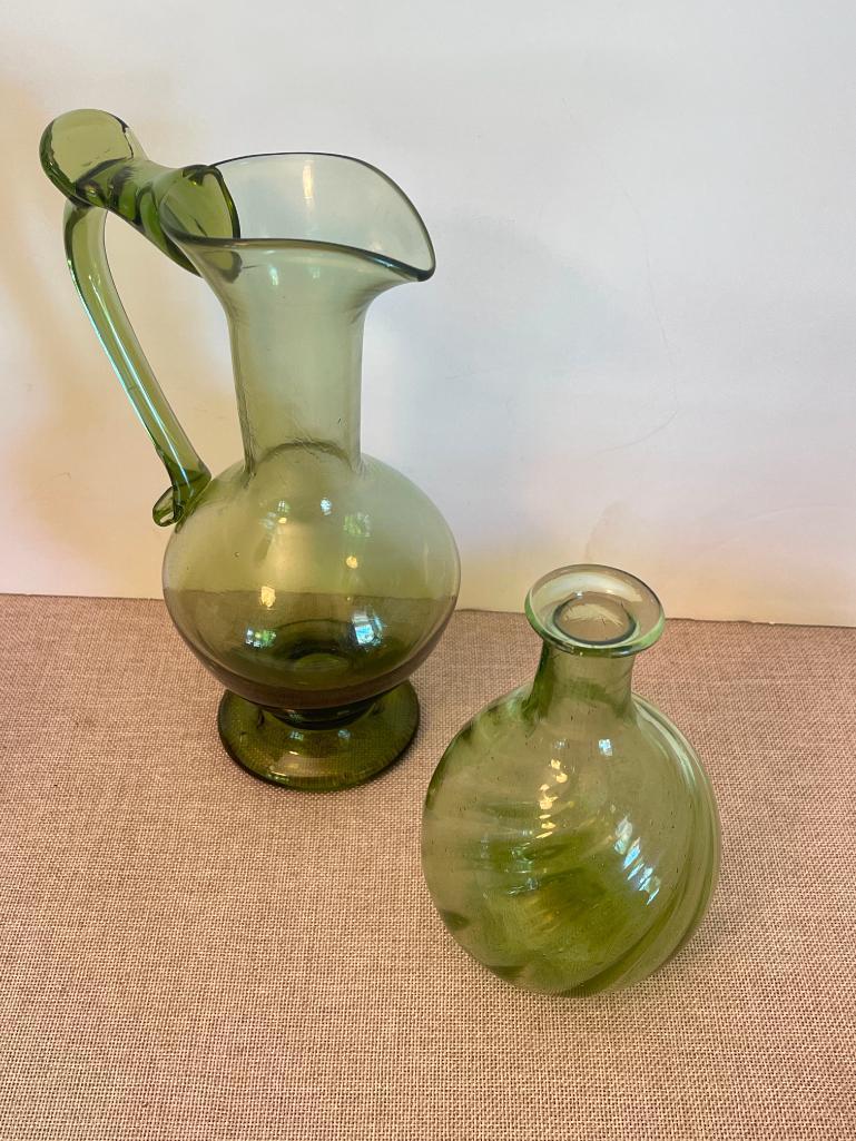 Hand Blown Glass Vase and Pitcher
