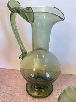 Hand Blown Glass Vase and Pitcher