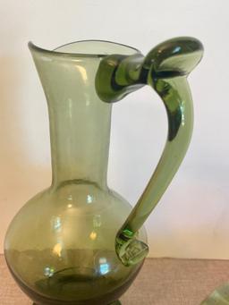 Hand Blown Glass Vase and Pitcher